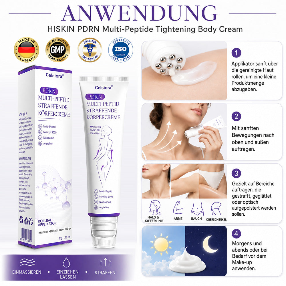 Celsiora® PDRN Multi-Peptide Körpercreme gegen Falten, schlaffe Haut, Dehnungsstreifen & Cellulite