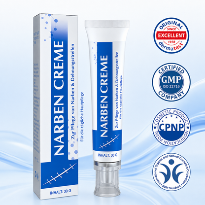 Kalovino® Reparierende Narbenpflege-Creme gegen Dehnungsstreifen, Aknenarben & unebenes Hautbild – für glatter und ebenmäßiger wirkende Haut