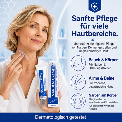 Kalovino® Reparierende Narbenpflege-Creme gegen Dehnungsstreifen, Aknenarben & unebenes Hautbild – für glatter und ebenmäßiger wirkende Haut